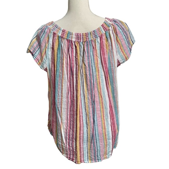 BeachLunchLounge Gayle Pastel Stripe Linen Cotton Off Shoulder Top 1X - Picture 9 of 11